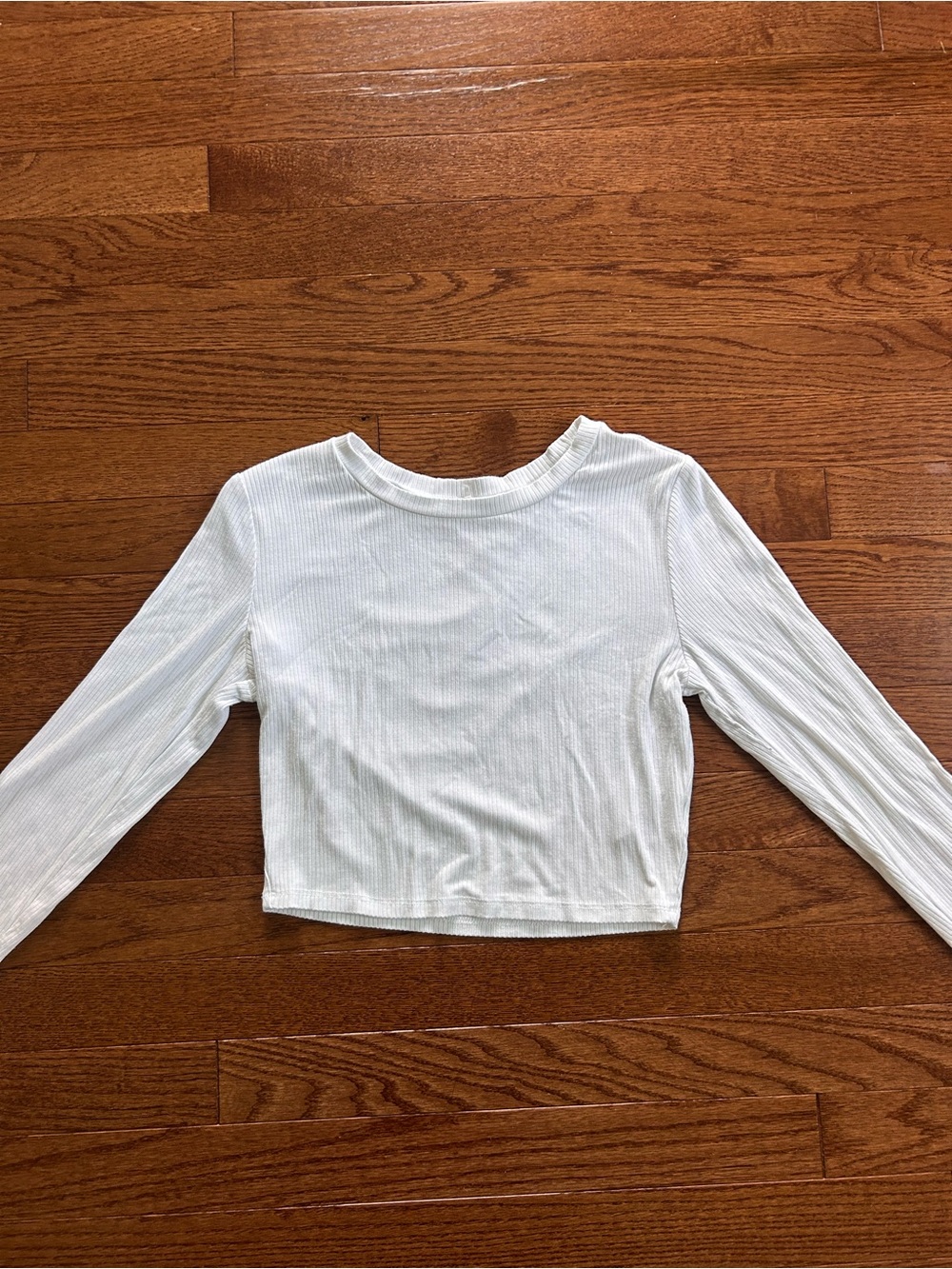 Garage White Ribbed Long Sleeve Crop Top